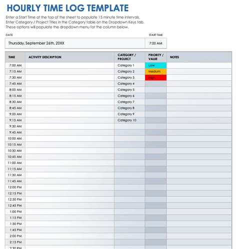 Time Log Excel Template