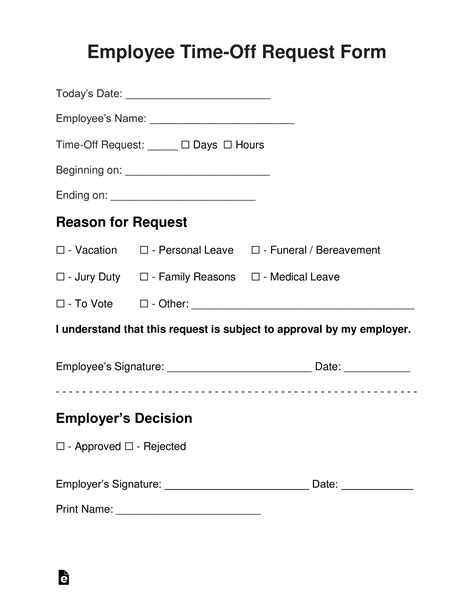 Time Off Request Form Template Free