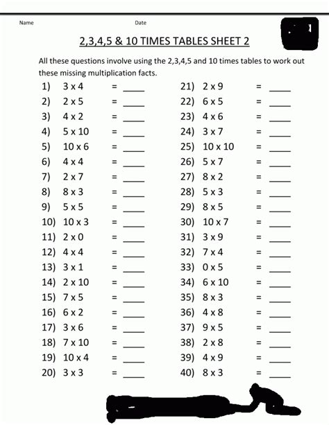 Times Tables Worksheets Printable