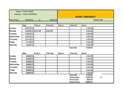 Timesheet Spreadsheet Template