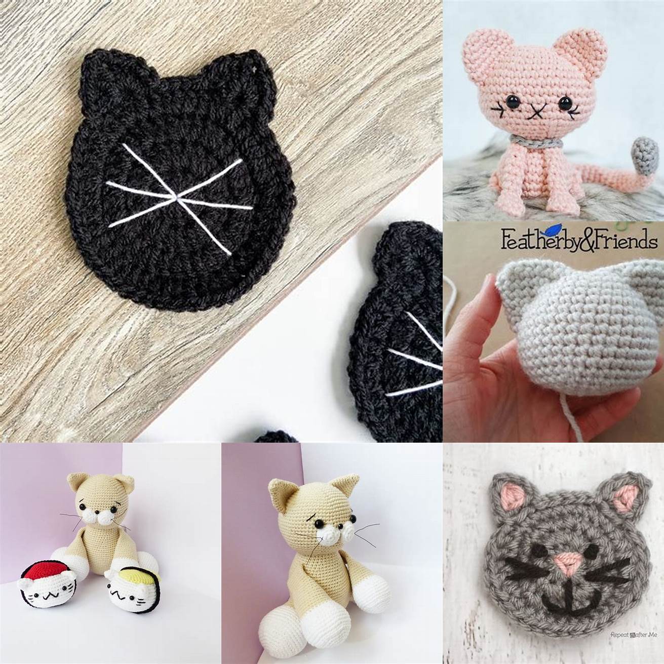 To add the cat details use a different color of yarn to crochet the ears nose and whiskers onto your coaster