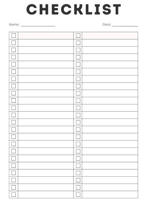 To Do Checklist Template Free