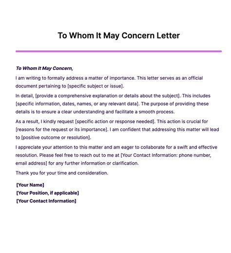 To Whom It May Concern Letter Template Sample