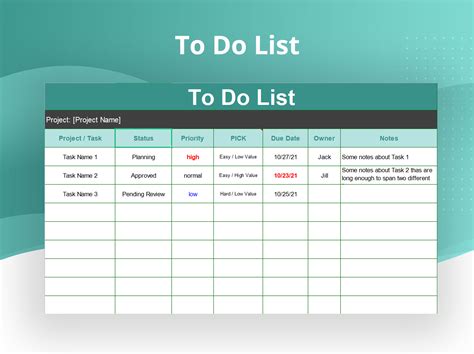To-do List Template Excel Free Download