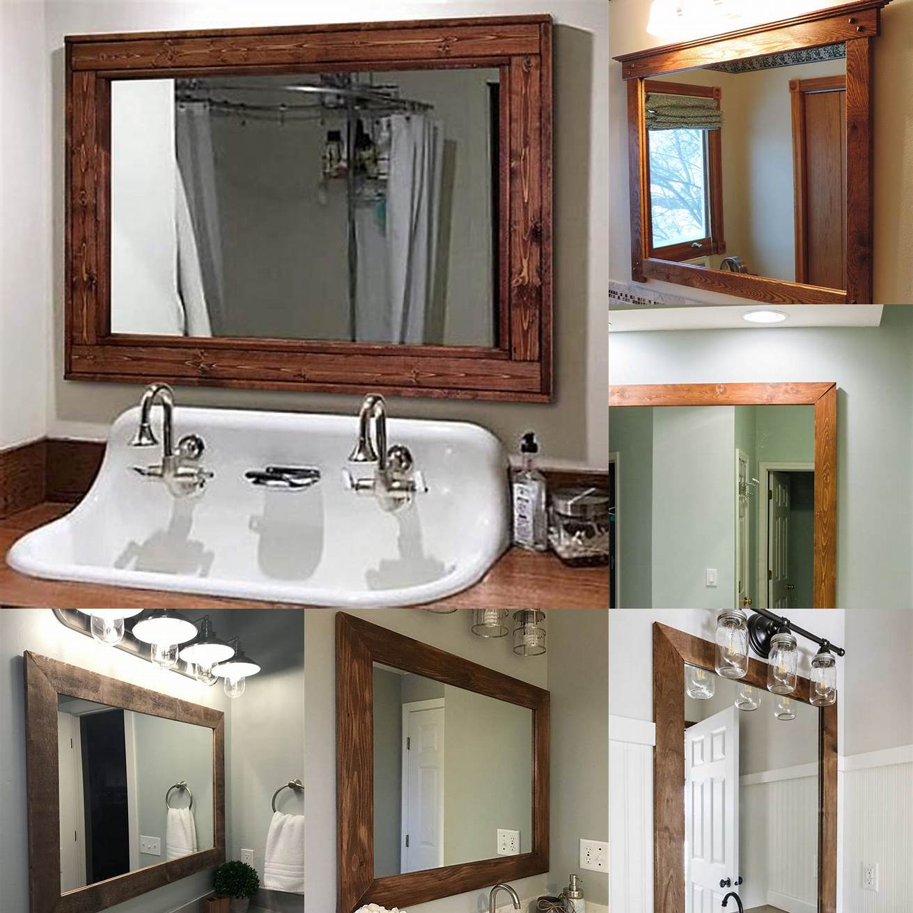 Traditional framed bathroom mirror with wooden frame