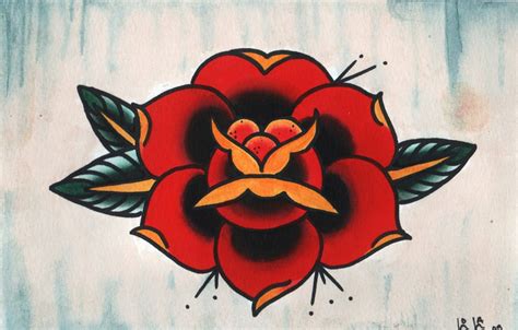 Traditional Rose Tattoo Drawing
