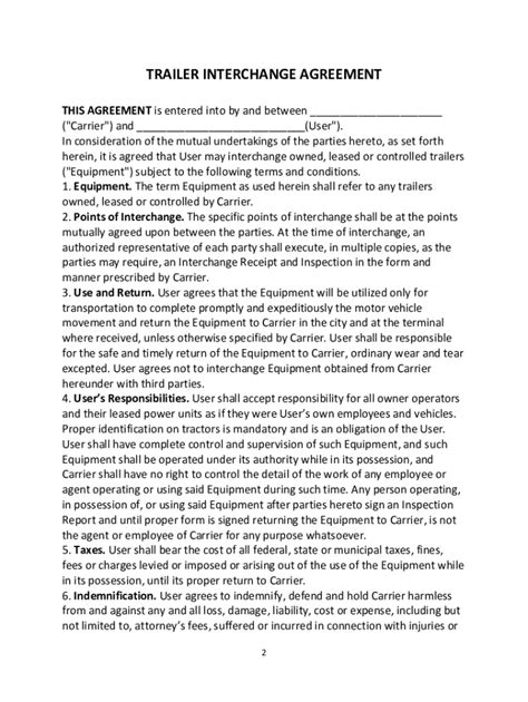 Trailer Interchange Agreement Template