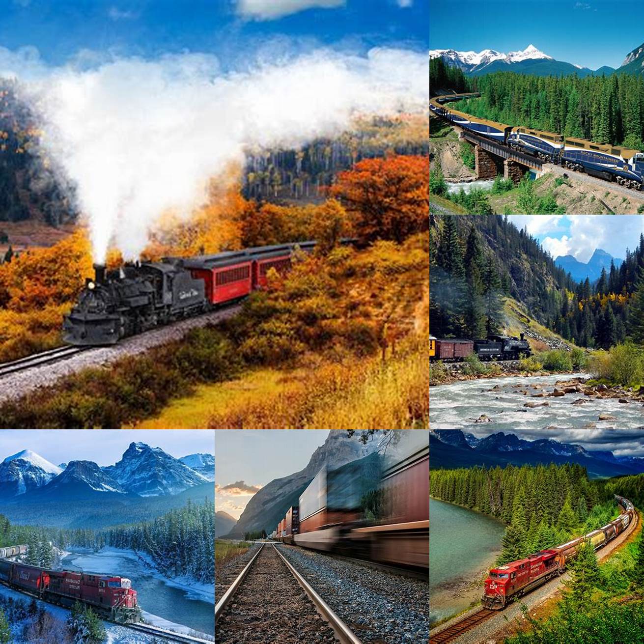 Train passing through scenic landscapes