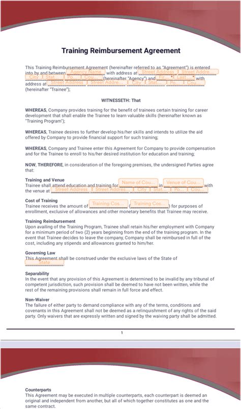 Training Reimbursement Agreement Template
