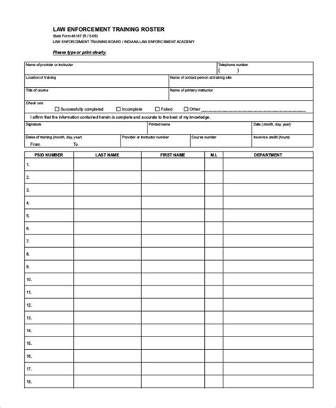 Training Roster Template Word