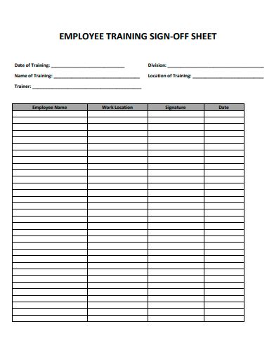 Training Sign Off Template