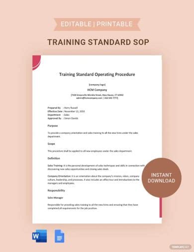 Training Standard Operating Procedure Template