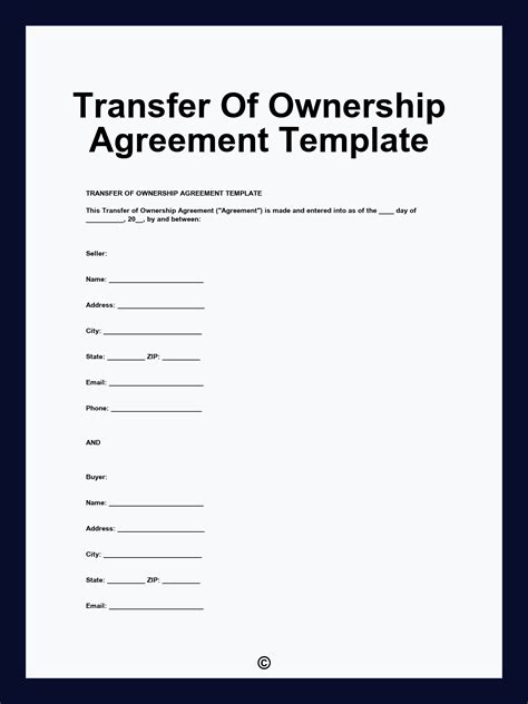 Transfer Of Ownership Agreement Template
