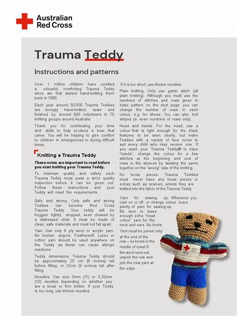 Trauma Teddy Knitting Pattern For Beginners