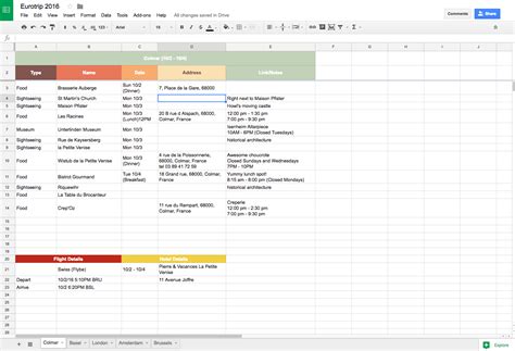 Travel Google Sheets Template