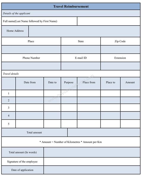 Travel Reimbursement Form Template