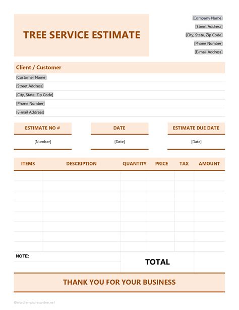 Tree Service Estimate Template