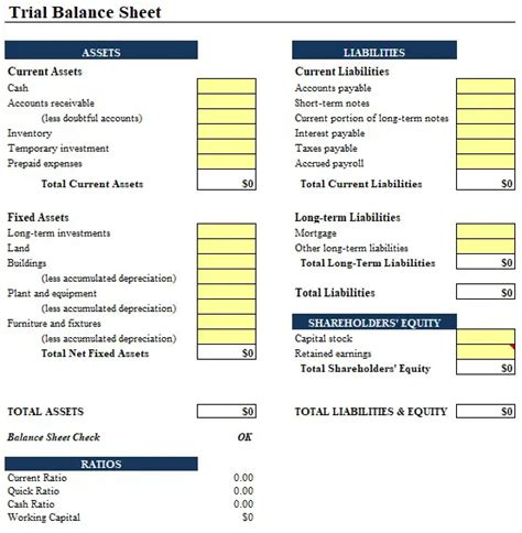 Trial Balance Template Word