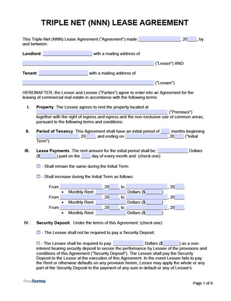 Triple Net Lease Agreement Template