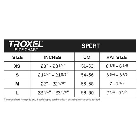 Troxel Helmet Size Chart