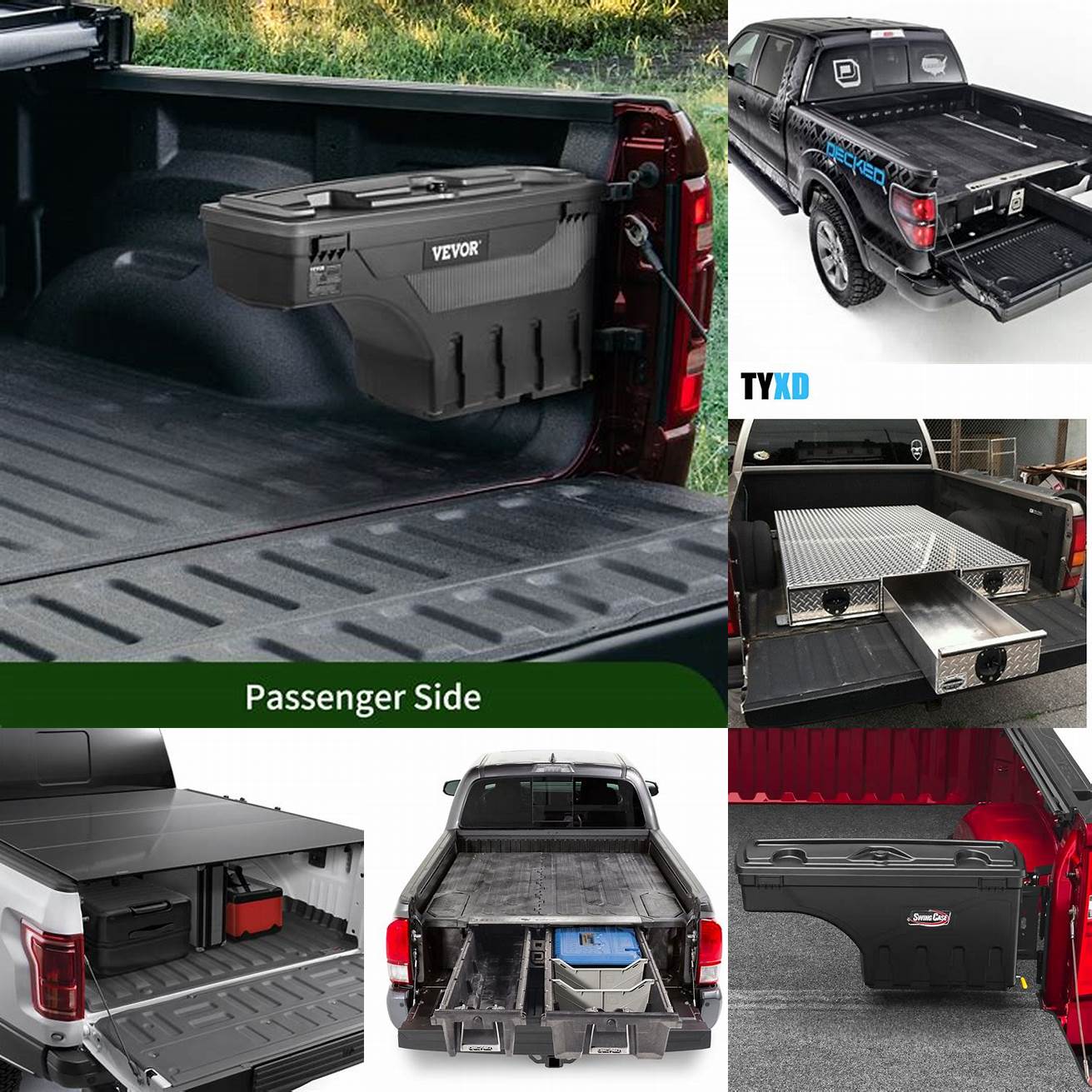 Truck bed storage box with weatherproof feature
