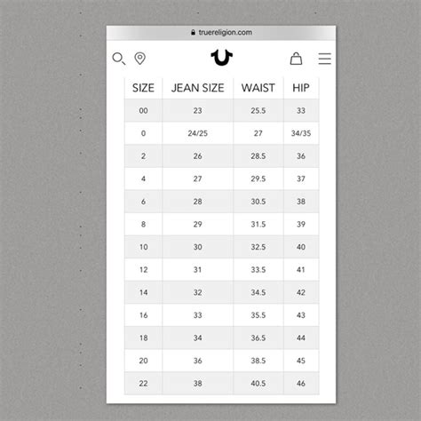 True Religion Sizing Chart