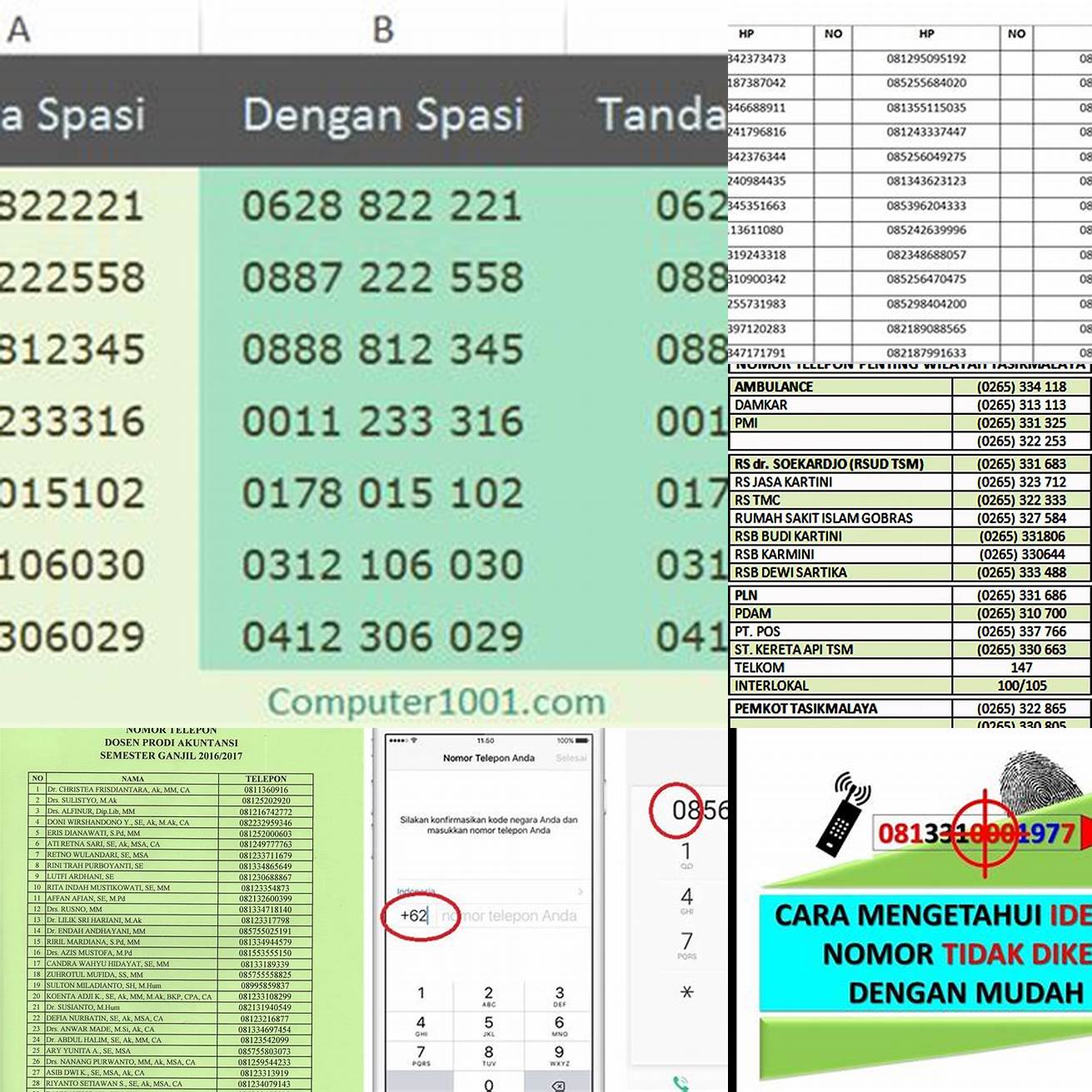 Tulisan nama dan nomor telepon