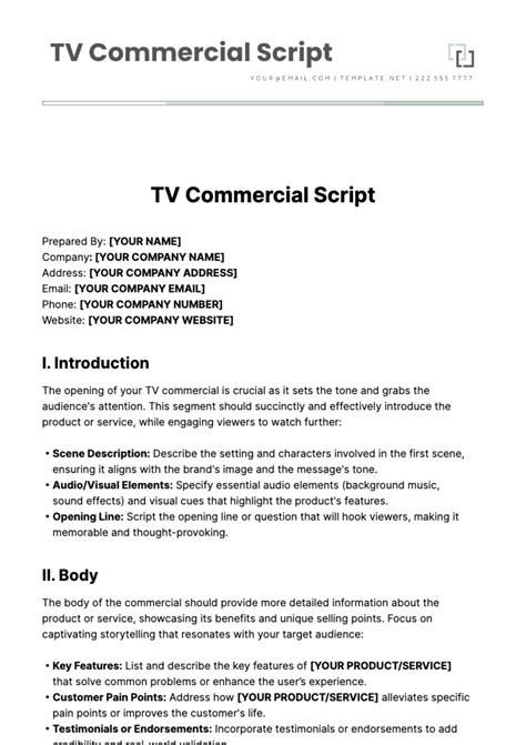 Tv Commercial Script Template