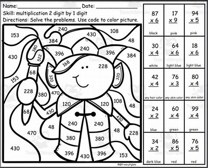 Two Digit By One Digit Multiplication Coloring Worksheets