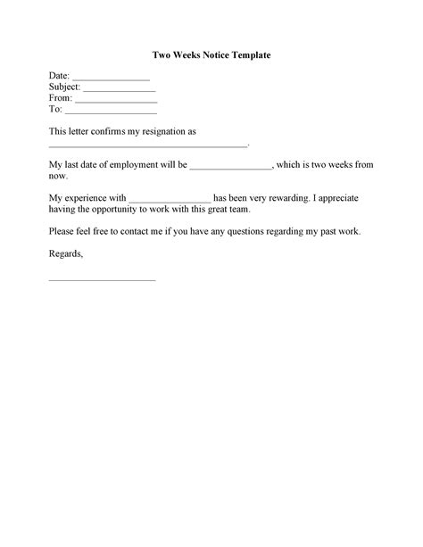 Two Weeks' Notice Template