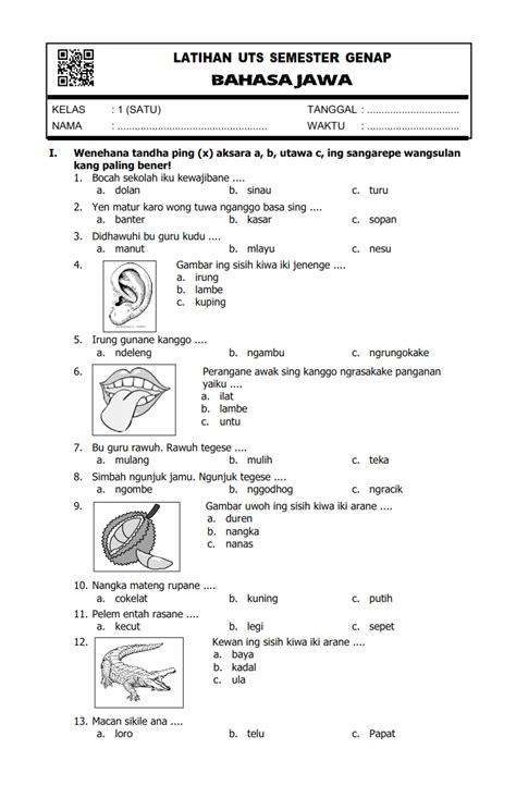 Ujian Soal Bahasa Jawa Kelas 2 Semester 1