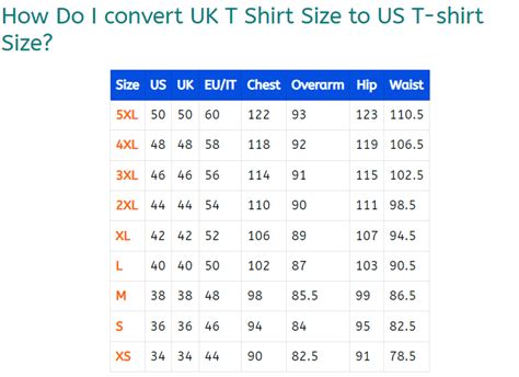 Uk Size Shirt Chart