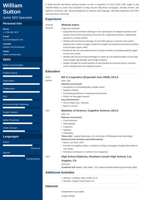 Uk Student Cv Template