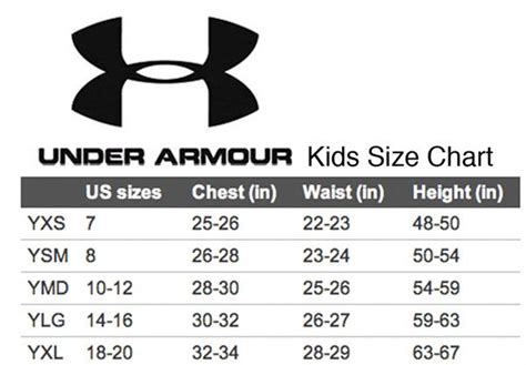 Under Armour Childrens Size Chart