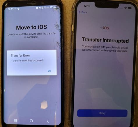 Unexpected System Error during Android to iOS Transfer