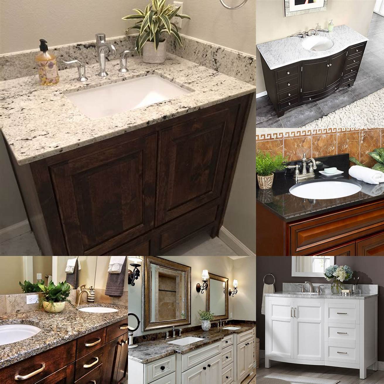 Unfinished bathroom vanity with a marble countertop