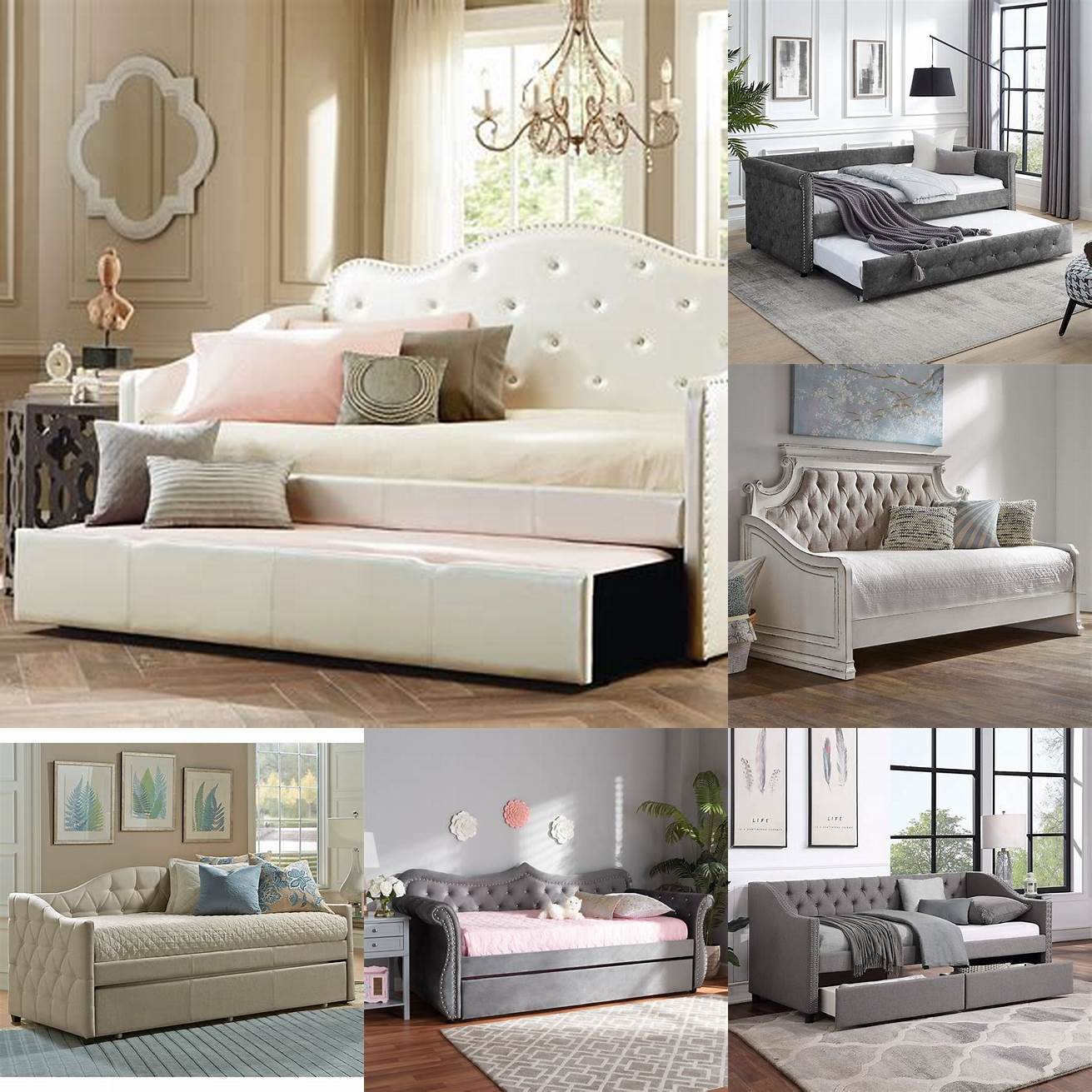 Upholstered day bed with tufted backrest