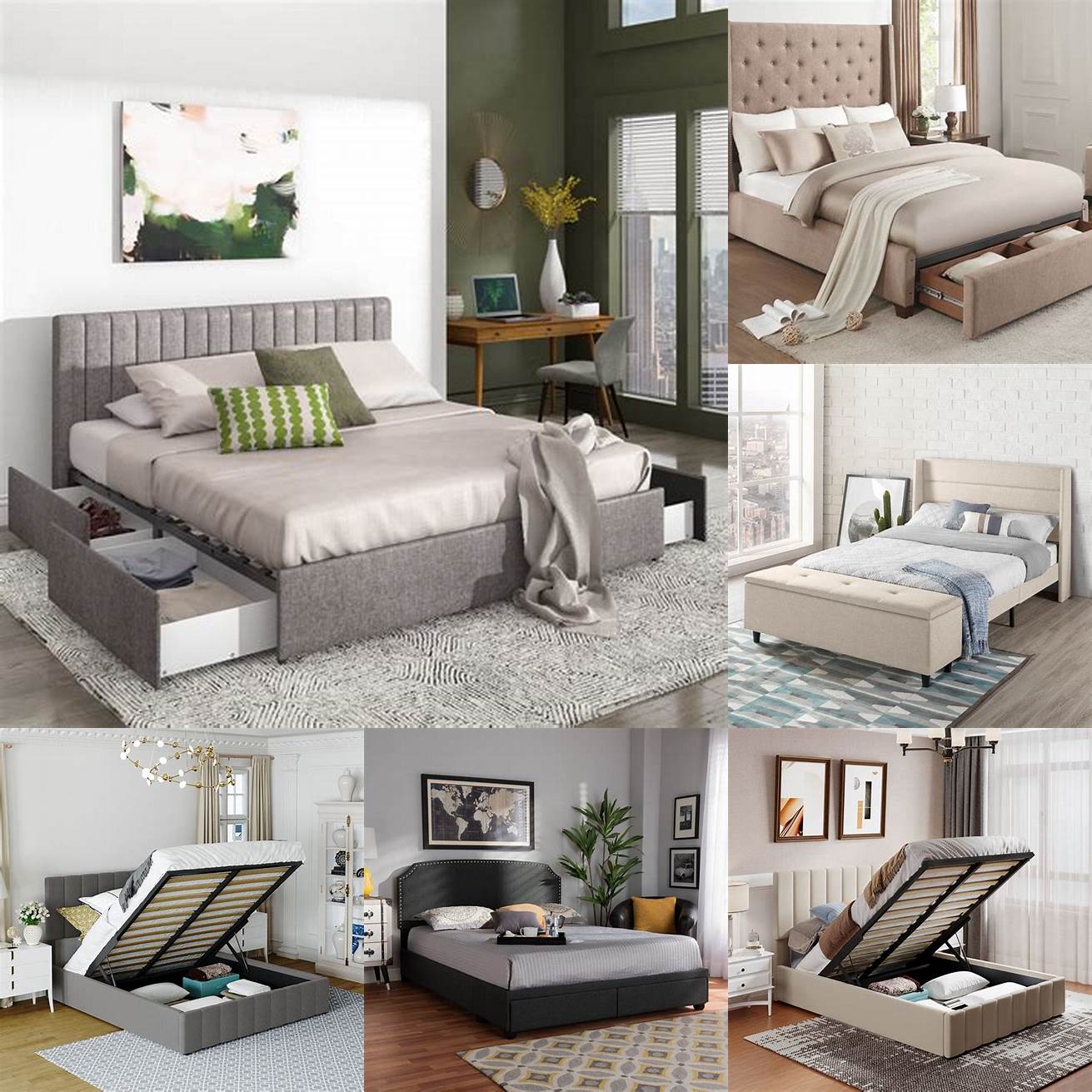 Upholstered platform bed with storage ottoman
