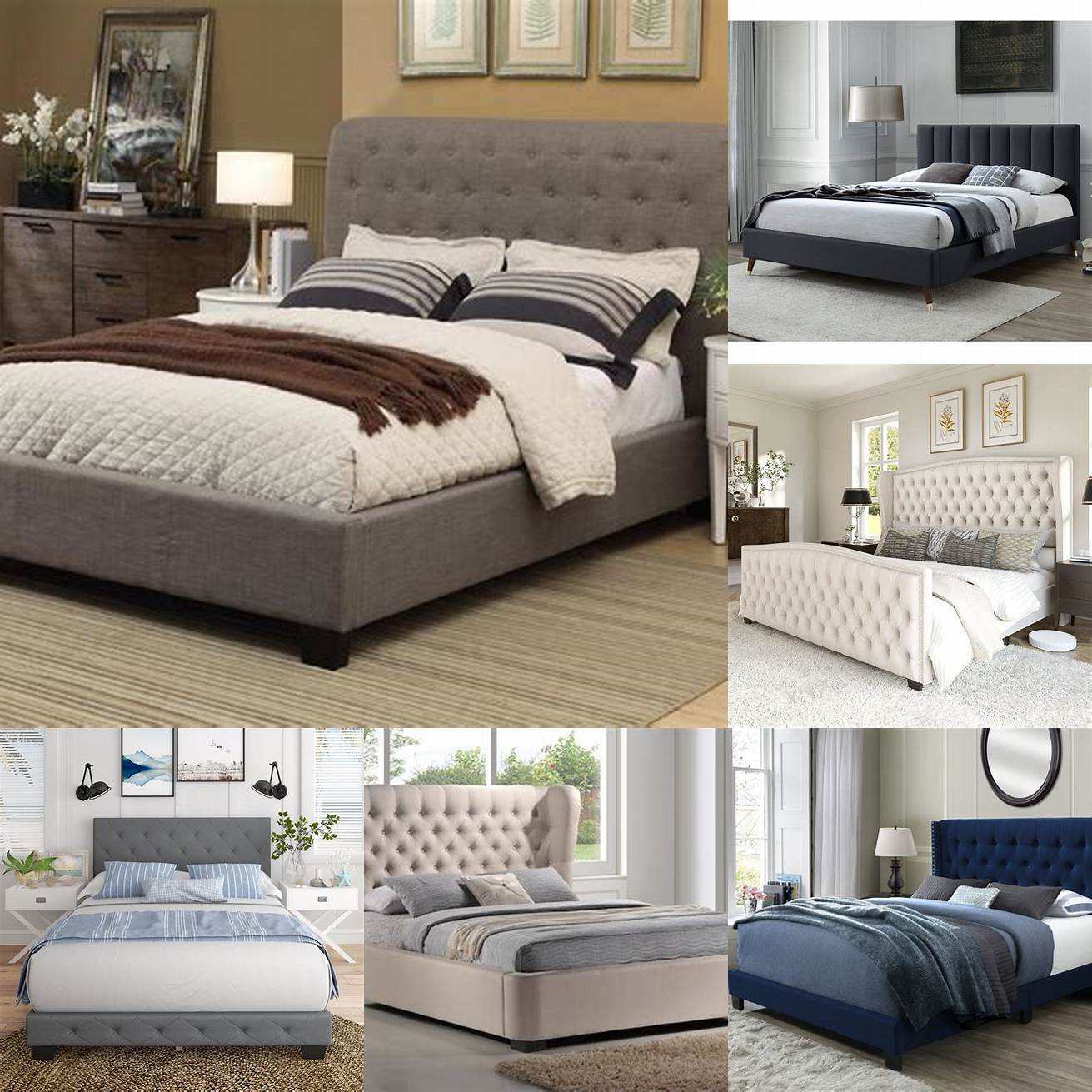 Upholstered platform bed with tufted headboard