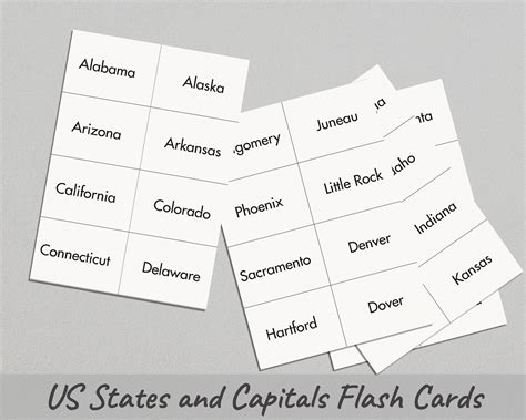 Us States And Capitals Flash Cards Printable