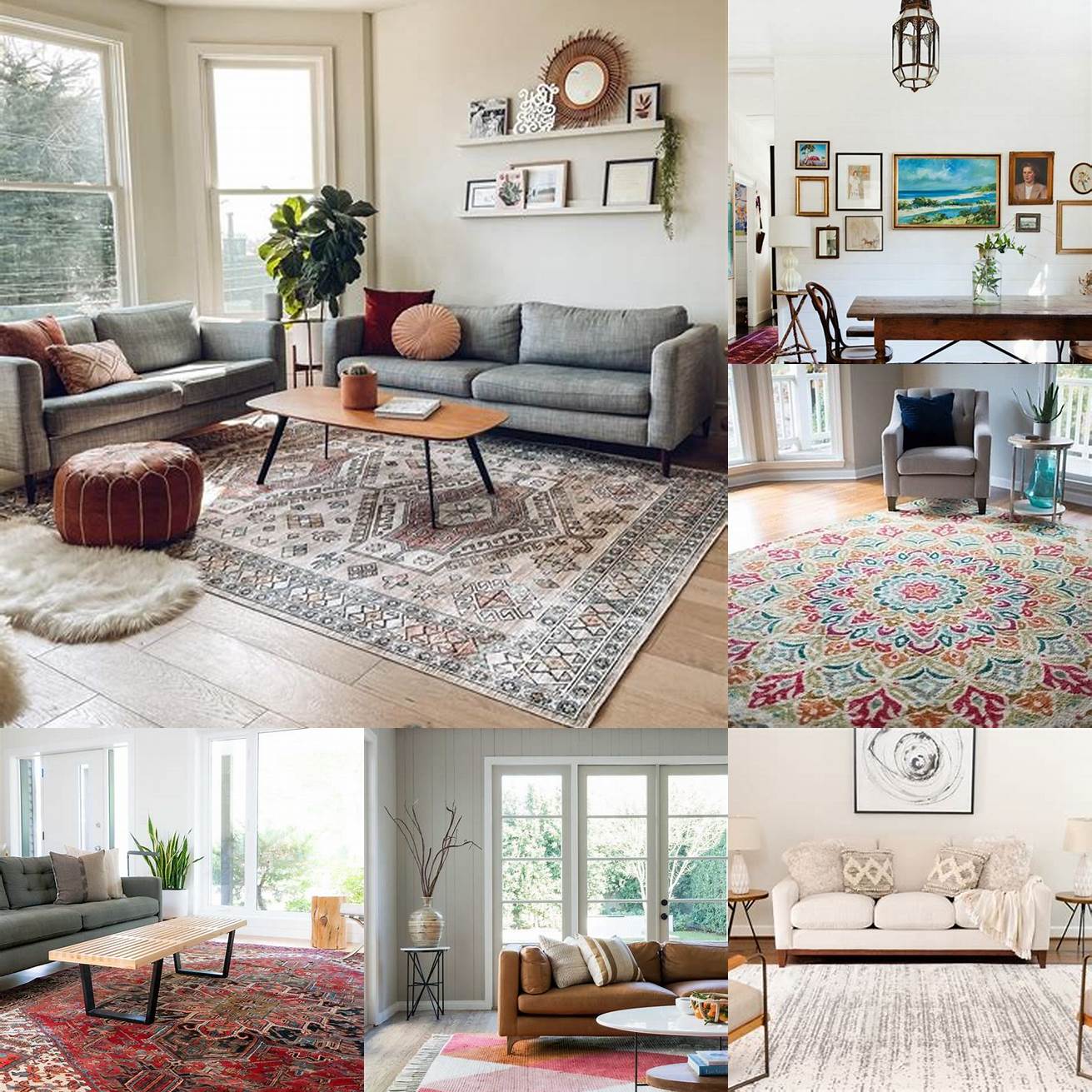 Use a bold area rug to anchor the space