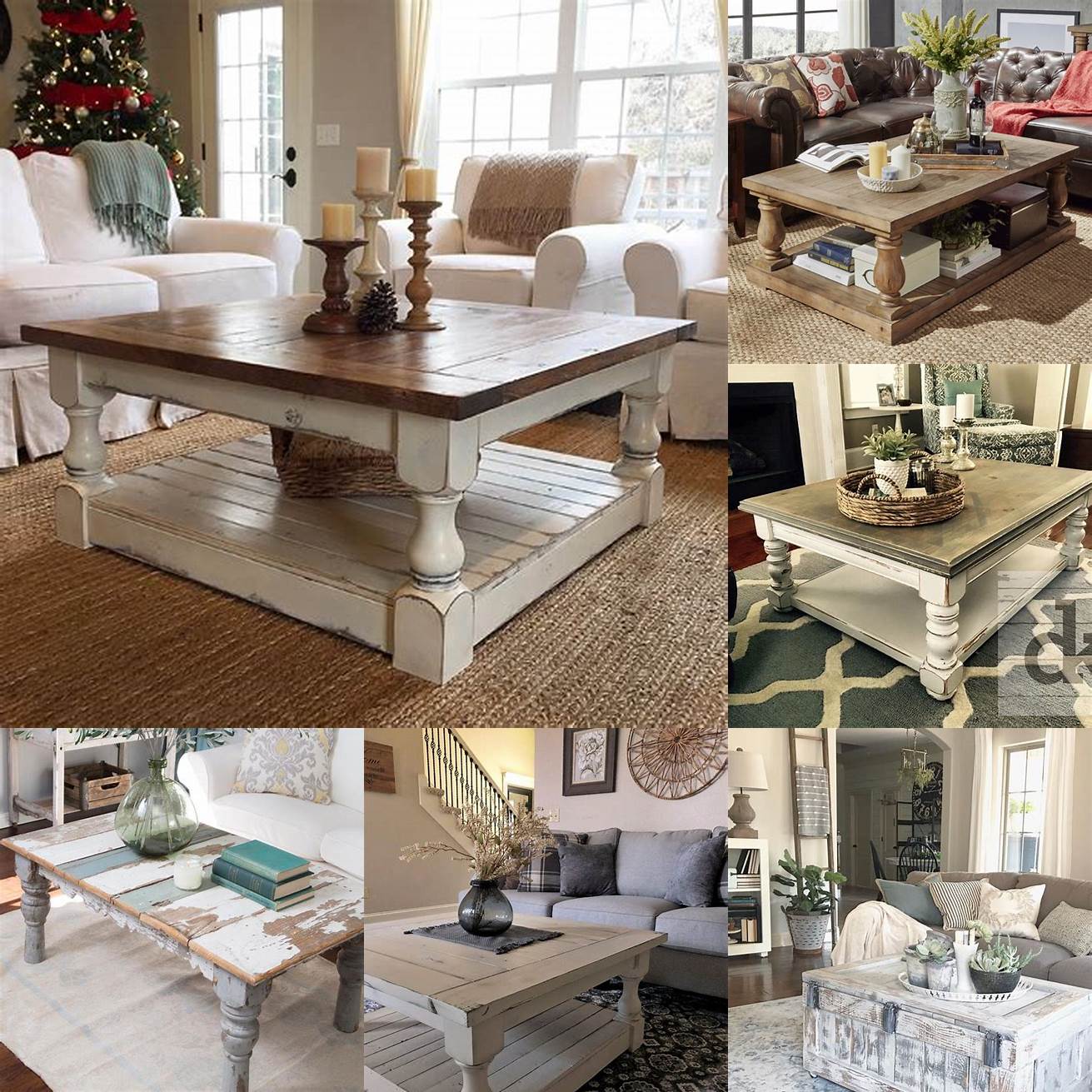 Use a distressed coffee table as the centerpiece of your living room