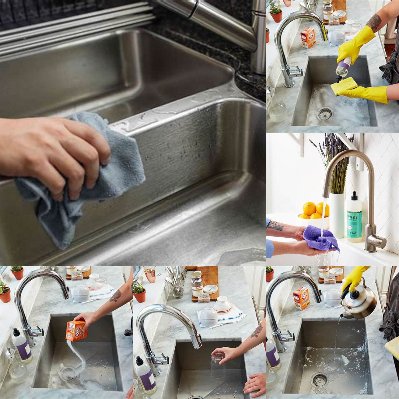 Use a soft sponge or cloth to clean the sink - abrasive materials like steel wool can scratch the surface of the sink