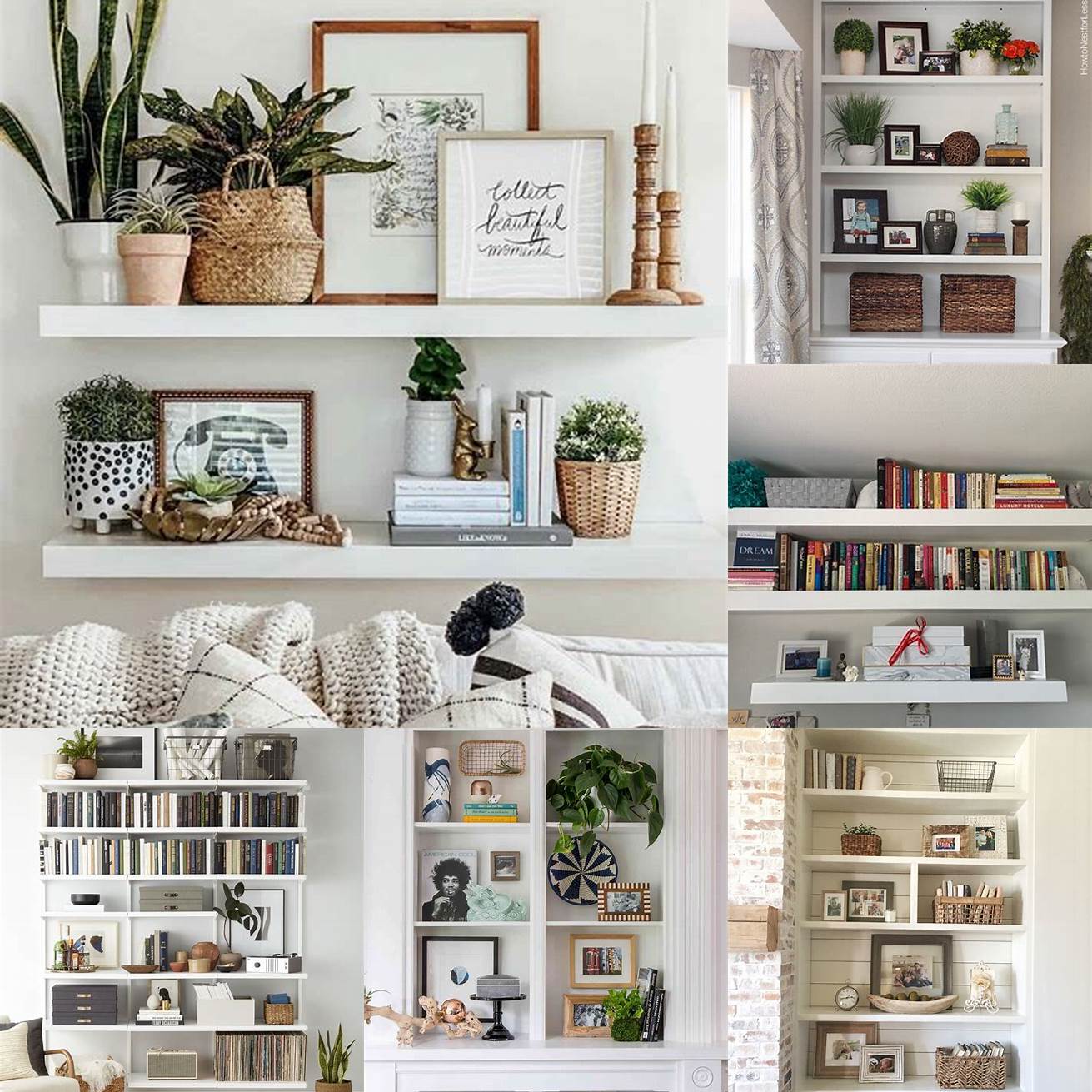 Use floating shelves to display your favorite books and decor items