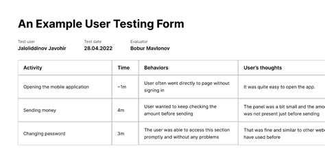 User Testing Template