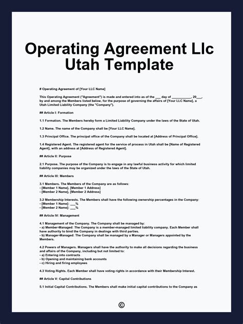 Utah Llc Operating Agreement Template