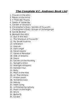 V C Andrews Books In Order Printable List