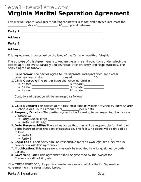 Va Separation Agreement Template