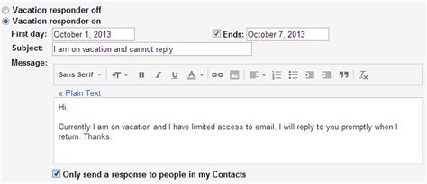 Vacation Auto Reply Template