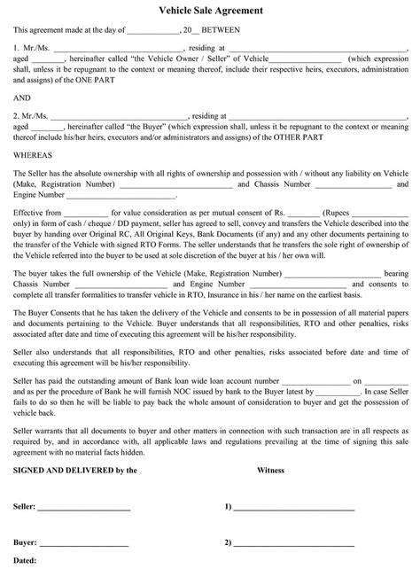 Vehicle Selling Agreement Template